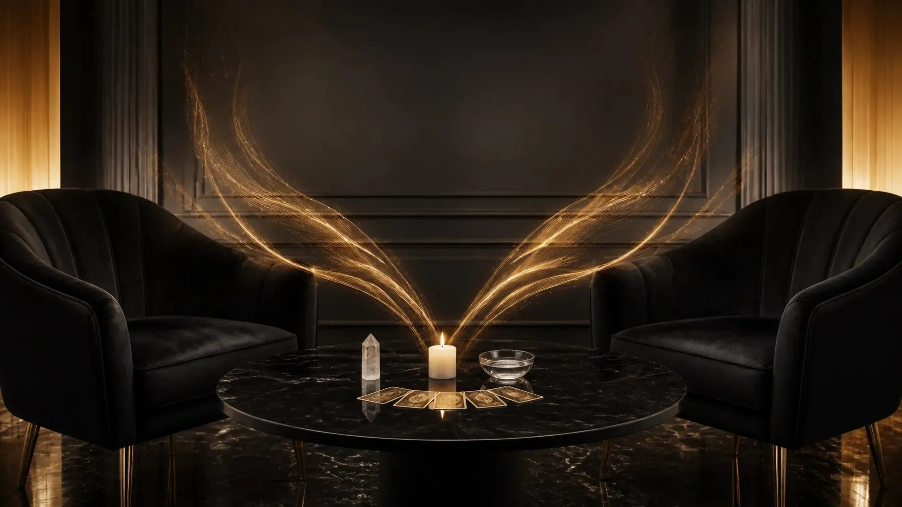 Candles and cards arranged in a dark ritual still life